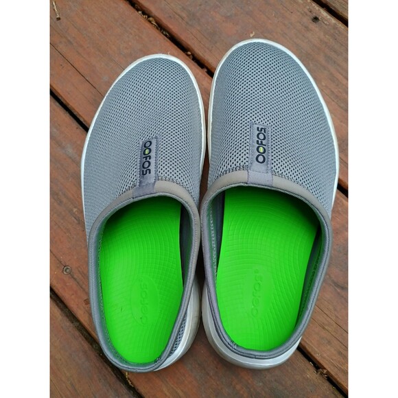 OOFOS OOcoozie Mens Size 10 Mule Gray White Slip On Shoes Mesh Comfort Arch